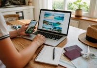 Een checklist voor vakantieplanning tijdens het vergelijken van reizen op laptop en smartphone